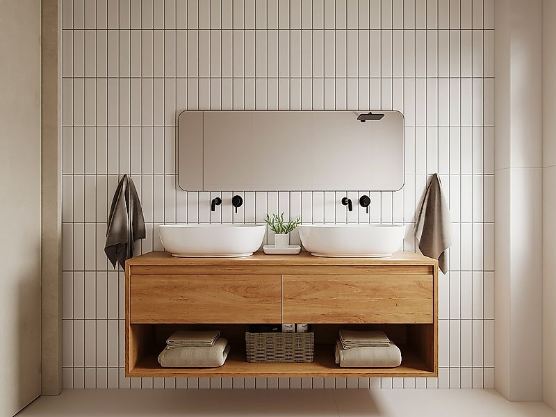 Badezimmerspiegel rechteckig - 140 x 50 cm - Schwarzer Umriss - DEMETRIA günstig online kaufen