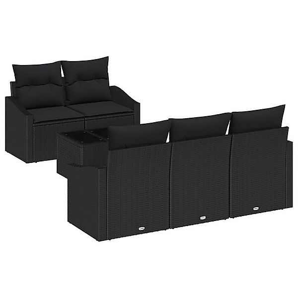 vidaXL Loungesofa 6-teiliges Garten-Sofa-Set mit Kissen schwarzes Poly-Ratt günstig online kaufen