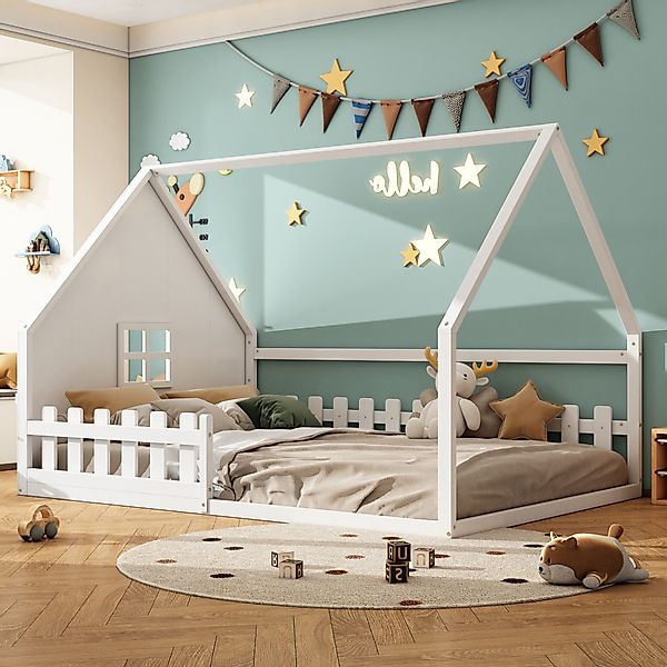 Flieks Massivholzbett, Kinderbett Hausbett Doppelbett 140x200cm günstig online kaufen