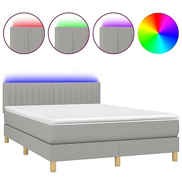 vidaXL Boxspringbett Boxspringbett mit Matratze LED Hellgrau 140x200 cm Sto günstig online kaufen