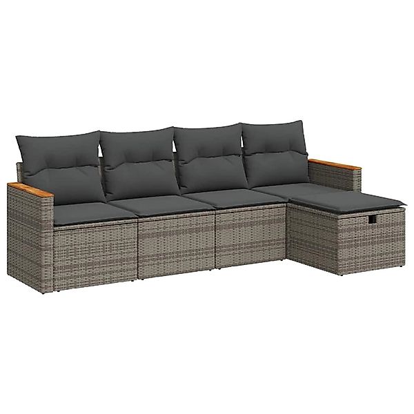 vidaXL 5-Tlg Garten-Sofagarnitur mit Kissen Grau Poly Rattan 3325903 günstig online kaufen