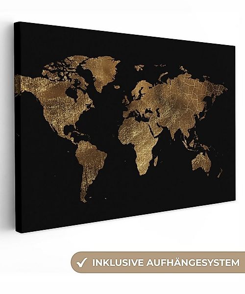 OneMillionCanvasses® Leinwandbild Weltkarte - Gold - Luxus - Erde - Schwarz günstig online kaufen