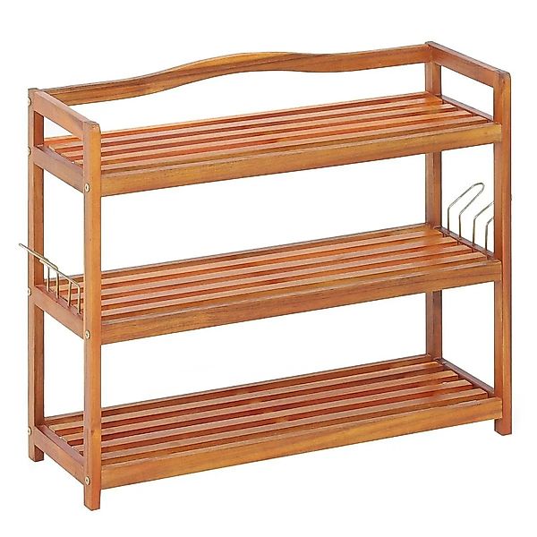 Costway Schuhregal mit Seitlichen Metallhaken & 3 Ebenen Akazienholz günstig online kaufen