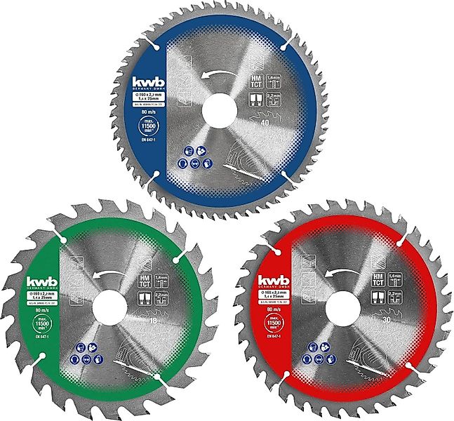 kwb Kreissägeblatt, Kreissägeblattsatz 3t 160x25mm günstig online kaufen