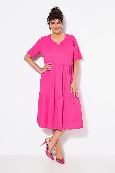 Ulla Popken Midikleid Stufenkleid A-Linie Rundhalsausschnitt günstig online kaufen