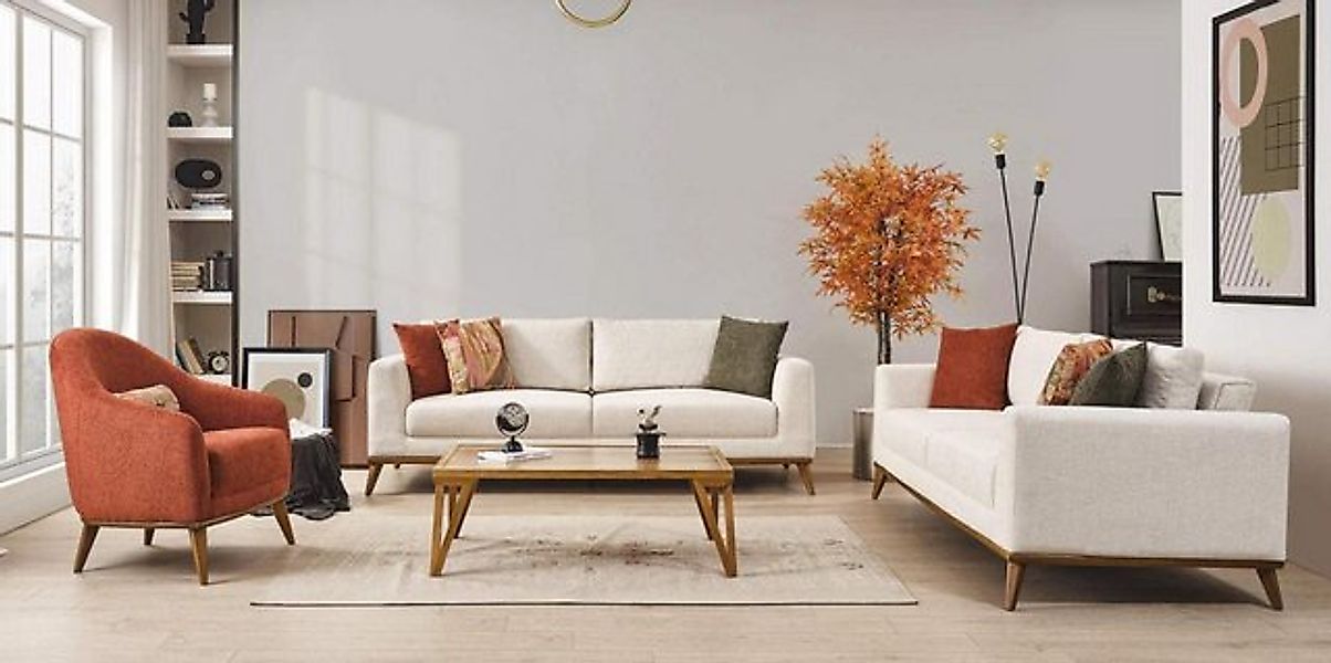 Xlmoebel Sofa Elegantes Wohnzimmer-Set - 3-teilig, modernes Beige Sofa-Set günstig online kaufen