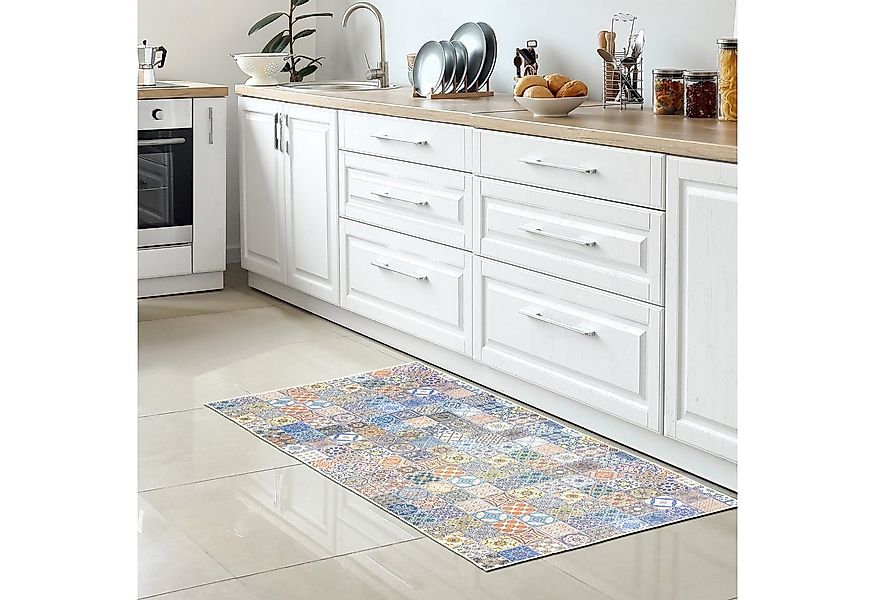TeppichHome24 Teppich Waschbarer Küchenläufer-Teppich mit Fliesenmuster in günstig online kaufen