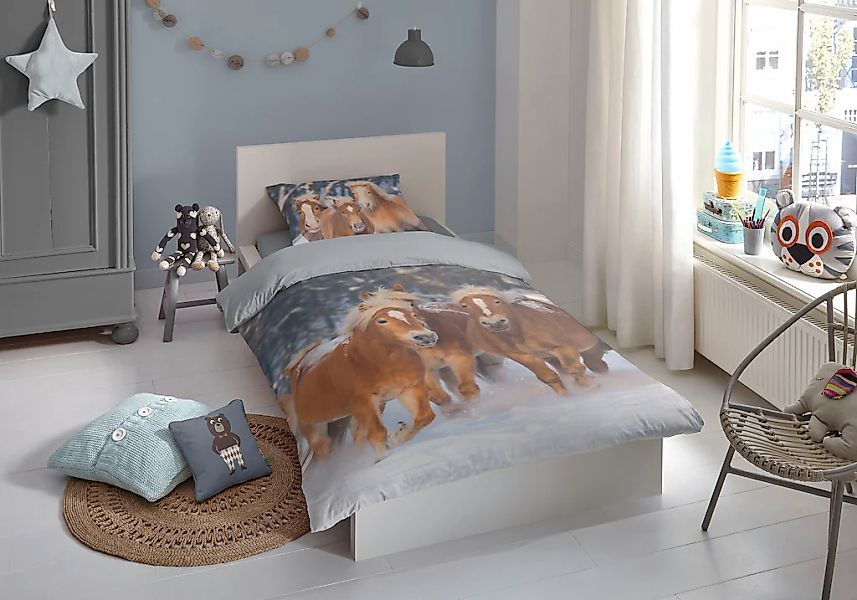 good morning Kinderbettwäsche "Happy horses" 2 Stk. tlg. Biber, 135x200, We günstig online kaufen