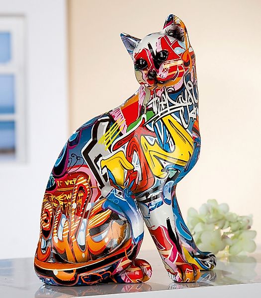 GILDE Dekofigur »Figur Pop Art Katze«, Dekoobjekt, Tierfigur, Höhe 29 cm, W günstig online kaufen