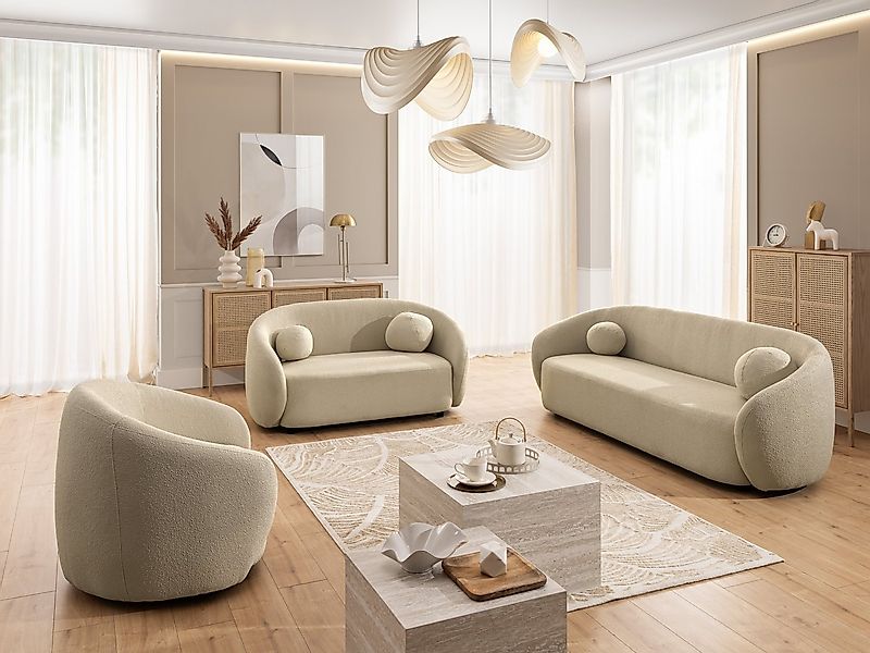S-Style Möbel Polstergarnitur 3+2 Roundi, Bouclé, Luxus & Moderne Kollektio günstig online kaufen