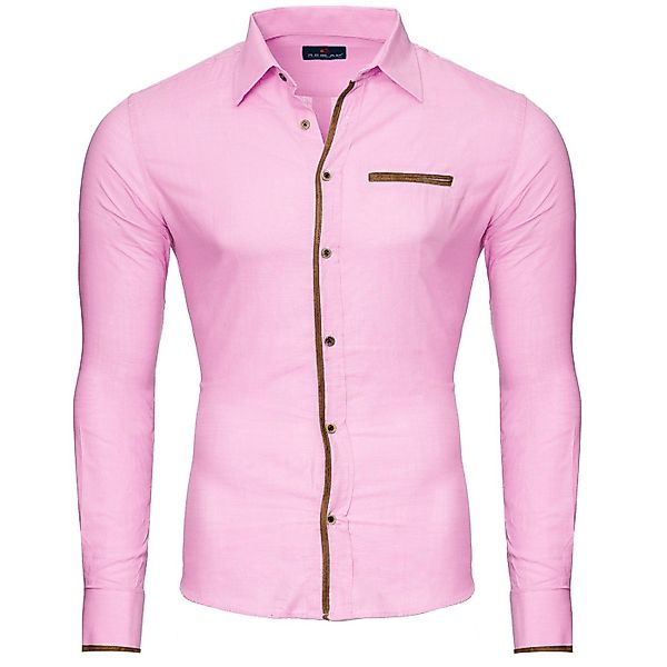 Reslad Langarmhemd Reslad Herren Hemd Patched Leinen Look Langarmhemd RS-72 günstig online kaufen