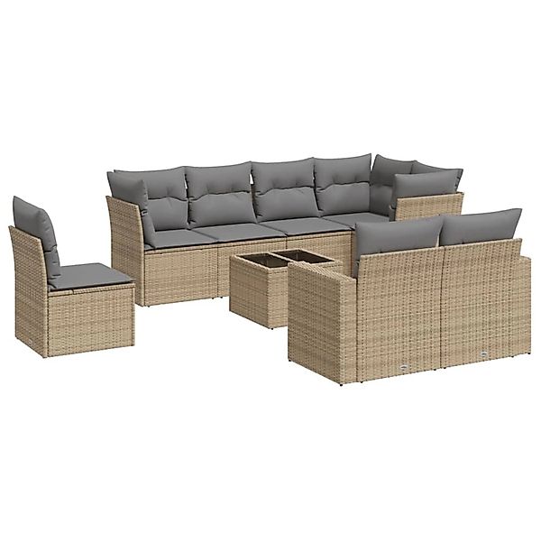 vidaXL 9-Tlg Garten-Sofagarnitur mit Kissen Beige Poly Rattan 3219239 günstig online kaufen
