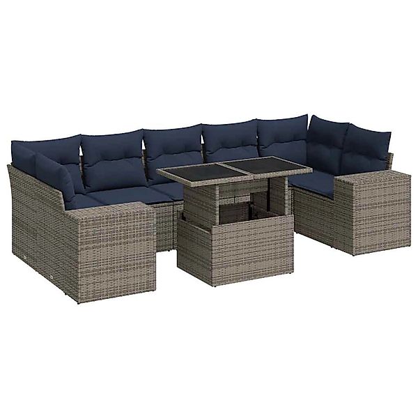 vidaXL 8-Tlg Garten-Sofagarnitur mit Kissen Grau Poly Rattan Akazie 3326762 günstig online kaufen