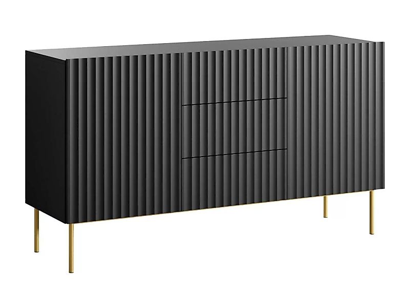 Sideboard mit 2 Türen & 3 Schubladen - MDF & Stahl - Schwarz & Goldfarben - günstig online kaufen