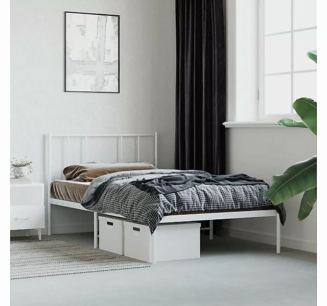 vidaXL Bett Bettgestell mit Kopfteil Metall Weiß 90x200 cm günstig online kaufen