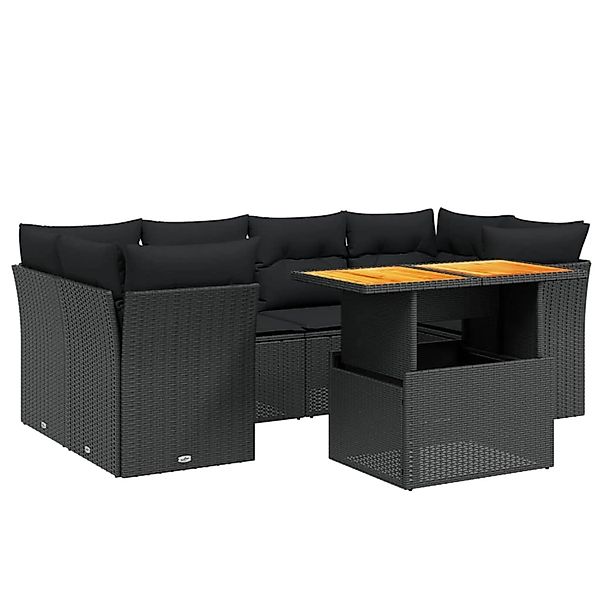 vidaXL 7-Tlg Garten-Sofagarnitur mit Kissen Schwarz Poly Rattan 3270684 günstig online kaufen