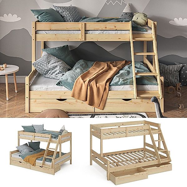 VitaliSpa® Etagenbett Everest, Naturholz, 140x200 / 90x200 cm mit Schublade günstig online kaufen