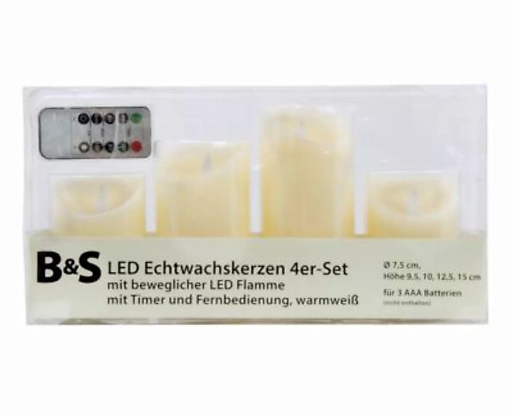 B & S LED Echtwachskerzen 4er Set weiß H: 9.5/10/12.5/15 x Ø 7.5 cm mit Fer günstig online kaufen