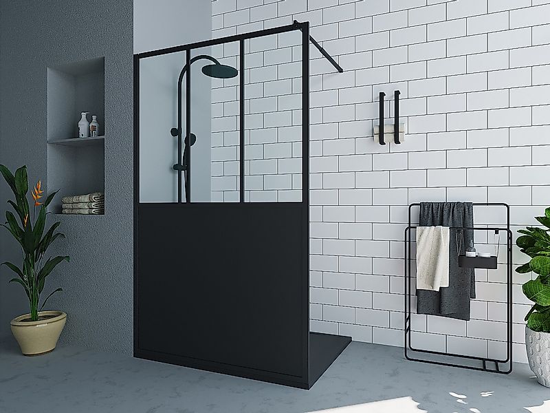 Duschtrennwand Seitenwand italienische Dusche - Schwarz matt - Industrial S günstig online kaufen