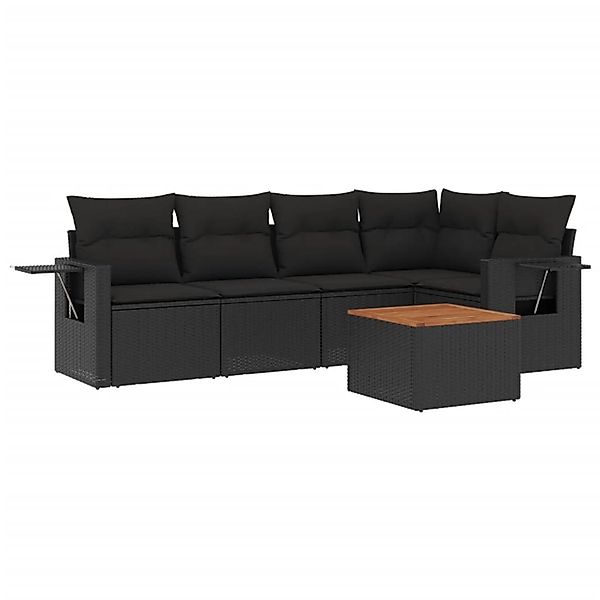 vidaXL 6-Tlg Garten-Sofagarnitur mit Kissen Schwarz Poly Rattan 3256881 günstig online kaufen