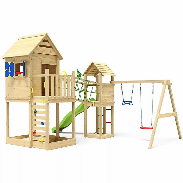 Jungle Gym Spielturm Retreat Holz Fensterläden Doppelschaukel Rutsche Hellg günstig online kaufen