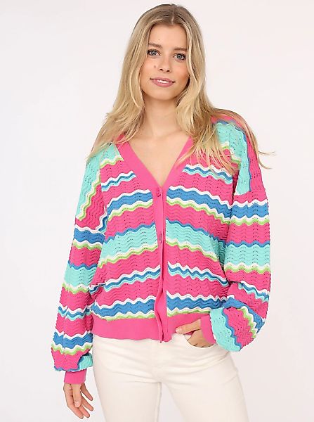 Zwillingsherz Strickjacke ""Streifen Wellen"" Wellen-Muster, Langarm, V-Aus günstig online kaufen