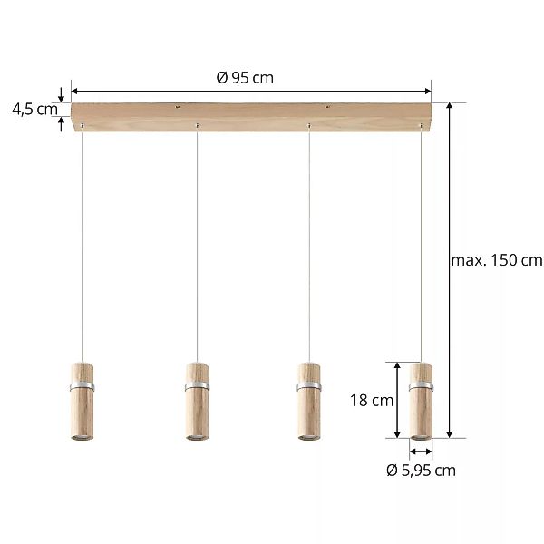 Lucande Nojus LED-Hängeleuchte, Holz up/down 4-fl. günstig online kaufen
