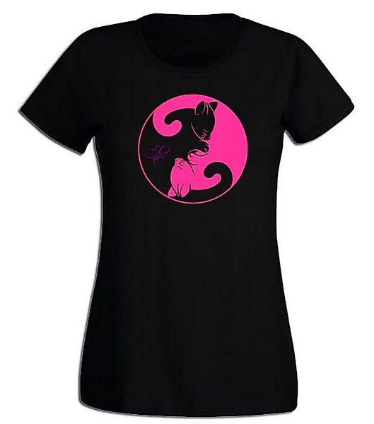 G-graphics T-Shirt Damen T-Shirt - Katzen Ying & Yang Pink-Purple-Collectio günstig online kaufen