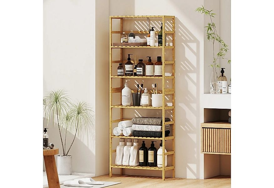 BlingBin Badregal Standregal Küchenregal Bambus mit 6 verstellbaren Ablagen günstig online kaufen