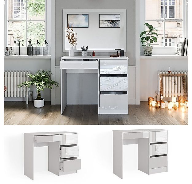 Vicco Schreibtisch Sherry, Weiß Hochglanz, 90 x 40 cm mit Schubladen günstig online kaufen
