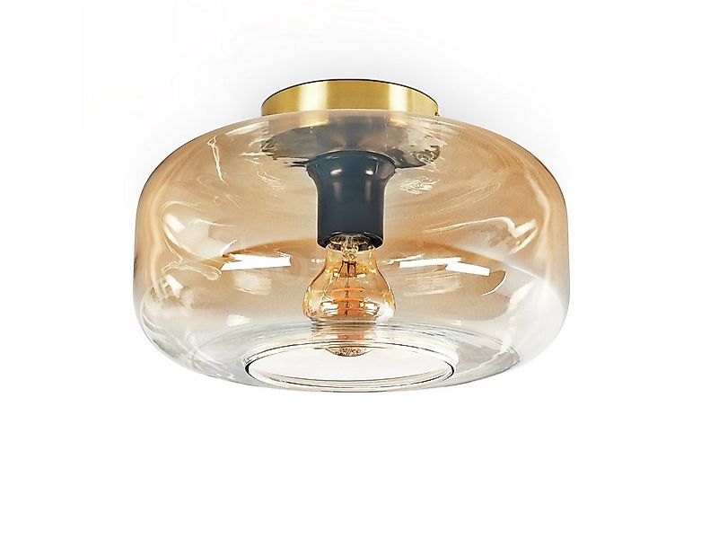 hofstein Deckenleuchte Deckenlampe aus Metall/Glas in Messingfarben/Bernste günstig online kaufen