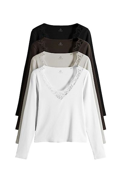 The Set V-Shirt The Set Gerippte Langarmshirts, Spitze, 4er-Pack (4-tlg) günstig online kaufen