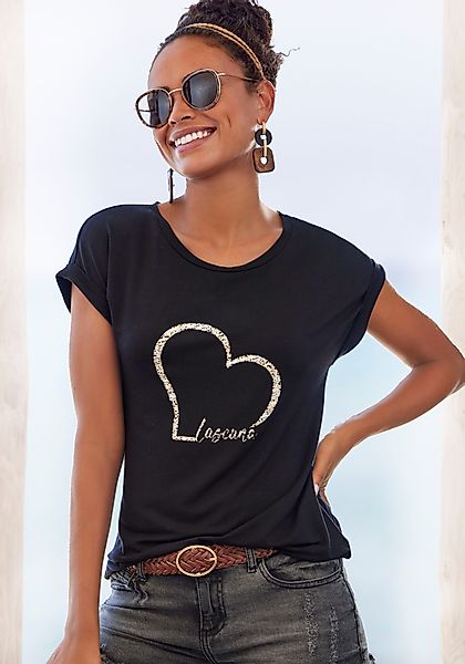 LASCANA Kurzarmshirt mit Lascana Herz Print günstig online kaufen
