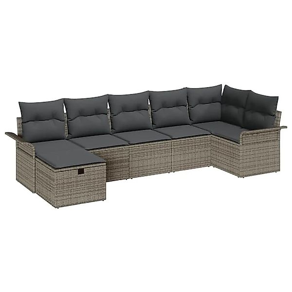 vidaXL Gartensofa-Set mit Kissen mit Speicher 7 Stk Grau Poly-Rattan 335889 günstig online kaufen