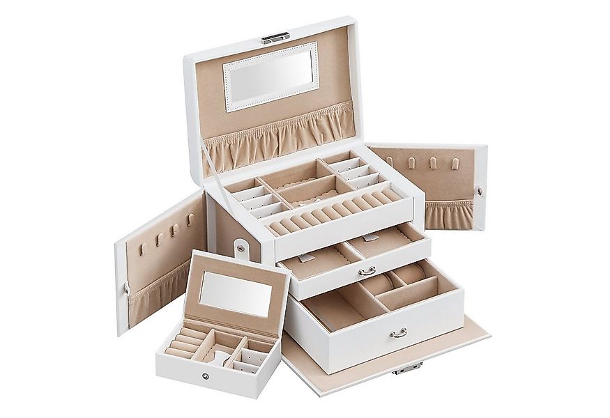 SONGMICS Schmuckkasten, Schmuckkästchen mit 2 Schubladen, Samtfutter, weiß günstig online kaufen