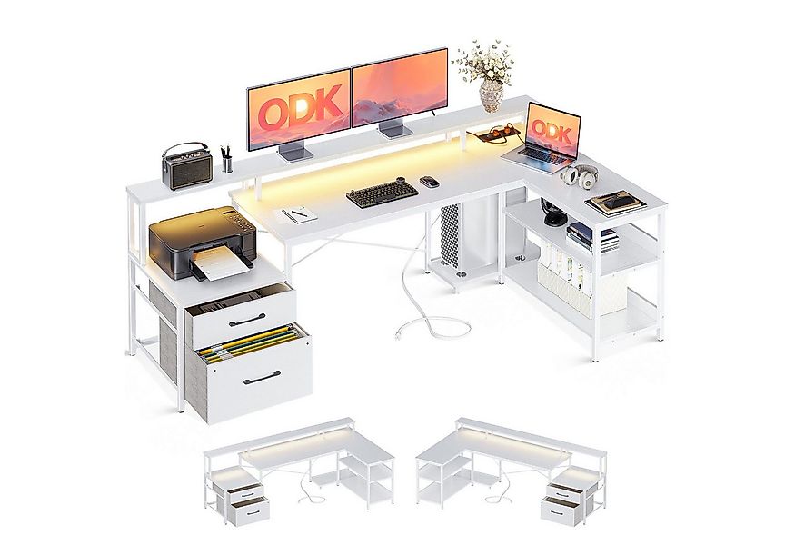 ODK Computertisch L Form Reversibel Eckschreibtisch Groß mit LED Steckdosen günstig online kaufen
