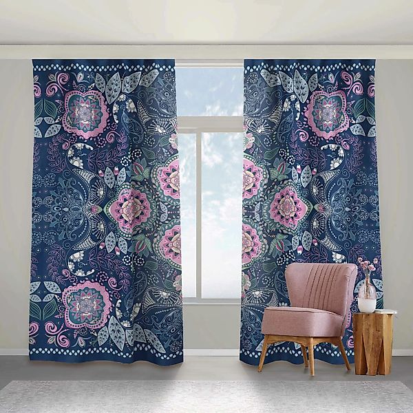 Vorhang Detailliertes Boho Muster in Blau günstig online kaufen