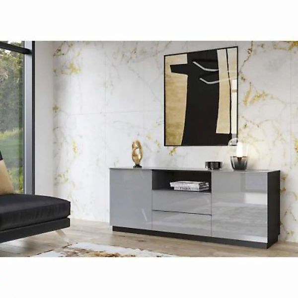Lomadox Sideboard grau Wohnzimmer HOOVER-83 modern mit Glasfronten und schw günstig online kaufen