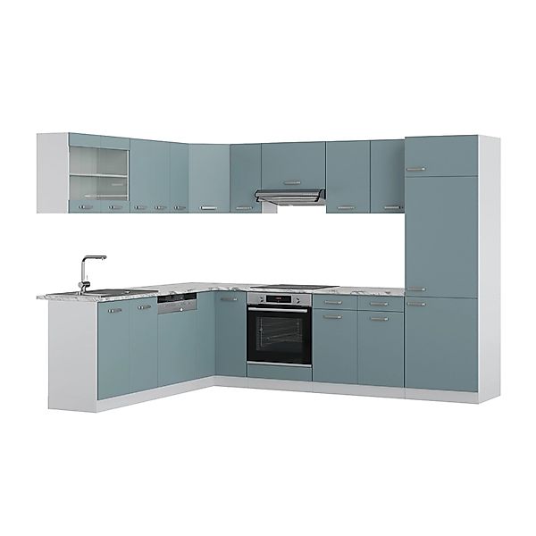 Vicco R-Line Eckküche Blau-Grau 227 x 287 cm AP Marmor günstig online kaufen