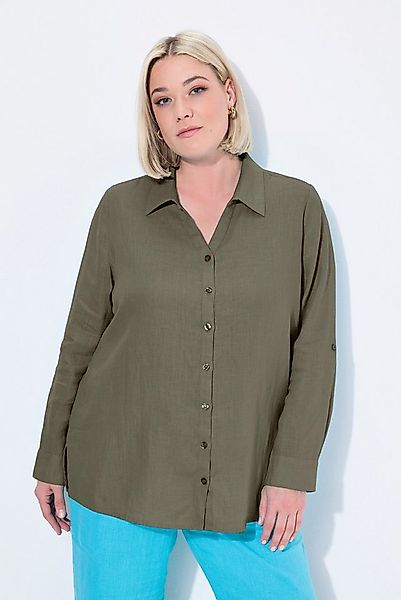 Ulla Popken Hemdbluse Bluse Leinen offener Kragen Langarm günstig online kaufen