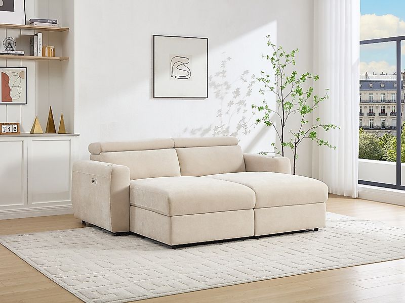 3-Sitzer Sofa mit elektrischer Relaxfunktion und tiefer Sitzfläche aus beig günstig online kaufen