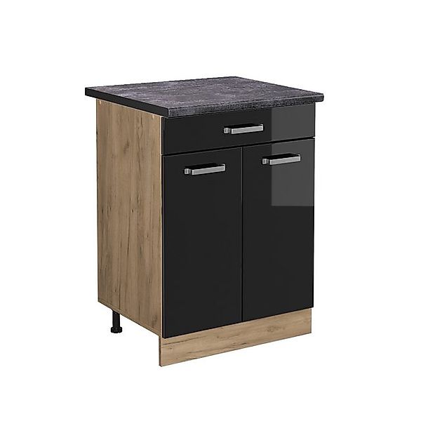Vicco Küchenunterschrank R-Line Schwarz Hochglanz/Goldkraft Eiche 60 cm mit günstig online kaufen