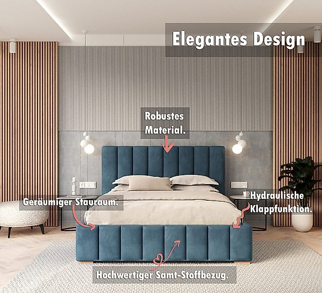 thematys Polsterbett Bett Stauraumbett Velours 90x200, günstig online kaufen