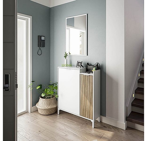 FORES HABITAT Garderoben-Set in Artik-Weiß/Natur - 77x91x24 (BxHxT) günstig online kaufen