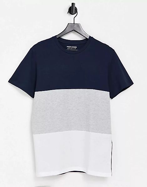 Jack & Jones Originals – Marineblaues T-Shirt mit Farbblockdesign günstig online kaufen