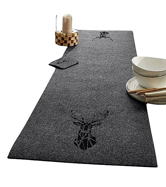 Dekoleidenschaft Tischläufer "Platzhirsch" aus Filz, grau, mit schwarzem Hi günstig online kaufen