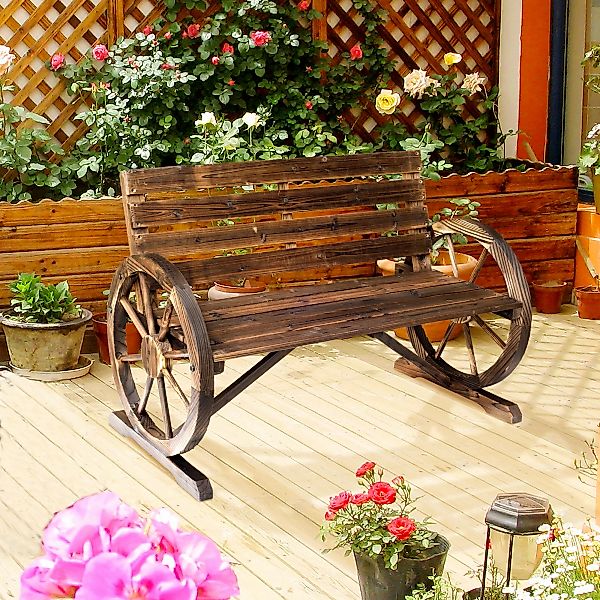 Outsunny Gartenbank 2-Sitzer mit Armlehne aus Tannenholz im Landhausstil, W günstig online kaufen