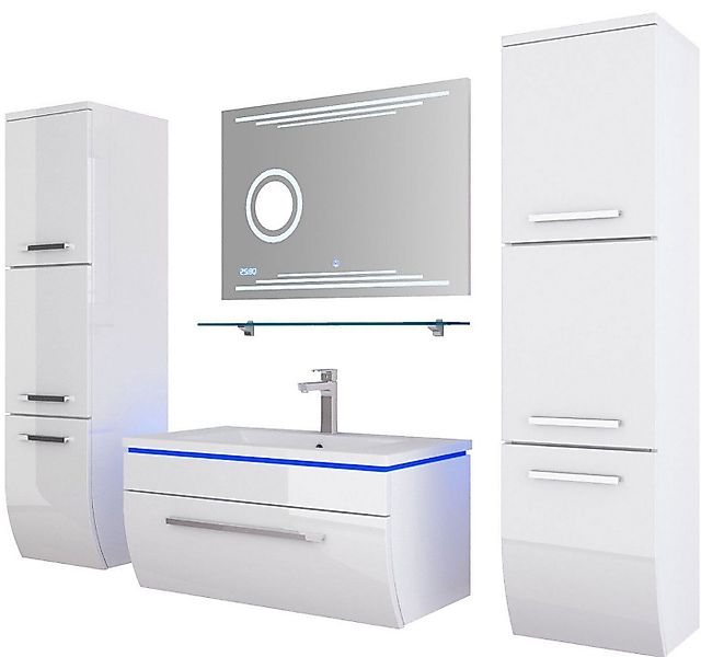 Homeline Badmöbel-Set Badmöbel Set Hochglanz 6 TLG 60 cm Weiß Led Touch Bad günstig online kaufen