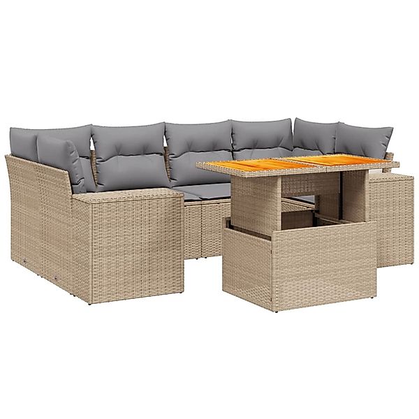 vidaXL 7-tlg Garten-Sofagarnitur mit Kissen Beige Poly Rattan Modell 350 günstig online kaufen