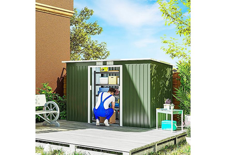 Outsunny Gerätehaus Gartenhaus mit Schiebetür, Fenster, Stahl, BxT: 280x130 günstig online kaufen